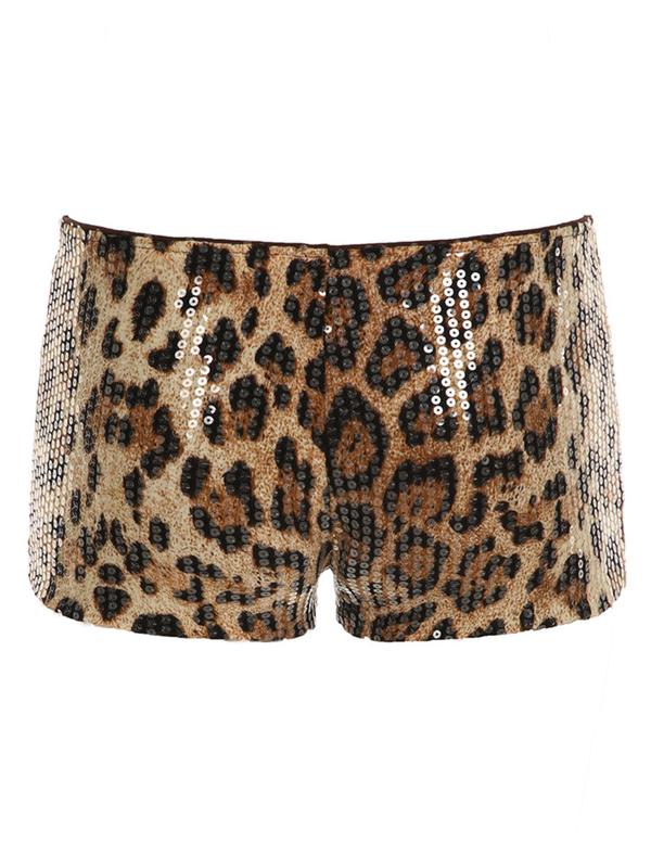 Women's Leopard Print Sequins Skinny Shorts, Y2K Fashion Casual Drop Waist Shorts for Daily Outdoor Wear, Ladies Bottoms for Summer